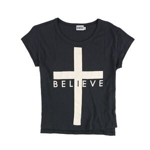 Scratch Womens Believe Graphic T-Shirt, Black, NWT